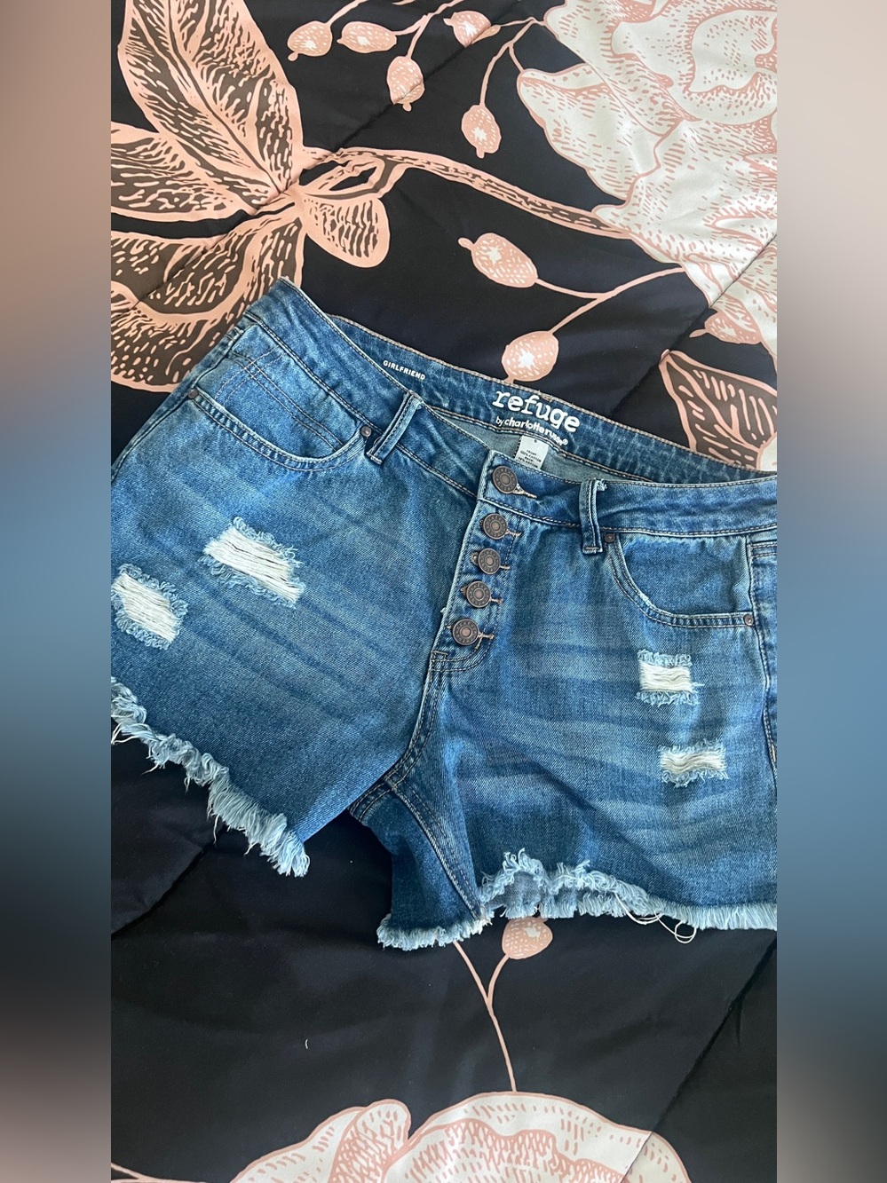 refuge Distressed Blue Denim Cutoff Shorts